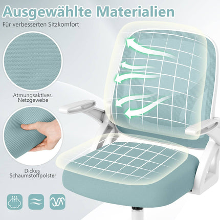 Scaun de birou ergonomic, albastru – brațe pliabile, funcție de balansare