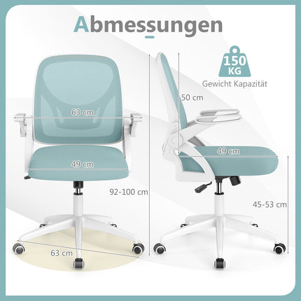 Scaun de birou ergonomic, albastru – brațe pliabile, funcție de balansare