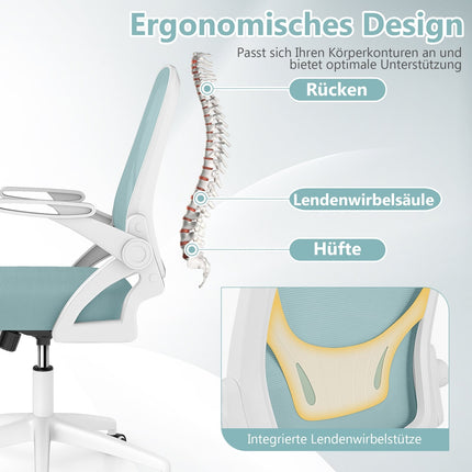 Scaun de birou ergonomic, albastru – brațe pliabile, funcție de balansare