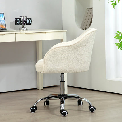 Scaun de birou ergonomic, teddy fleece alb crem, inaltime reglabila