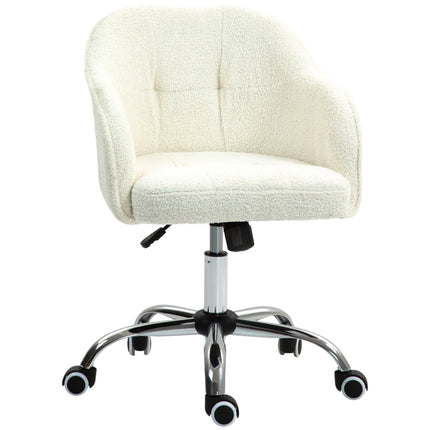 Scaun de birou ergonomic, teddy fleece alb crem, inaltime reglabila