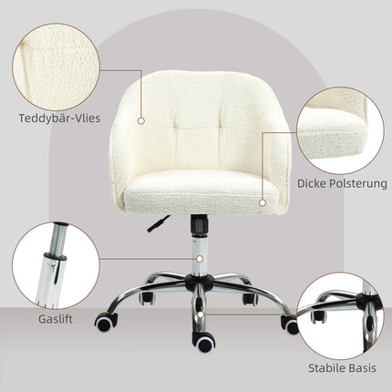 Scaun de birou ergonomic, teddy fleece alb crem, inaltime reglabila