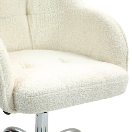 Scaun de birou ergonomic, teddy fleece alb crem, inaltime reglabila