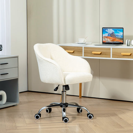 Scaun de birou ergonomic, teddy fleece alb crem, inaltime reglabila