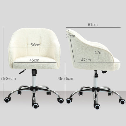 Scaun de birou ergonomic, teddy fleece alb crem, inaltime reglabila
