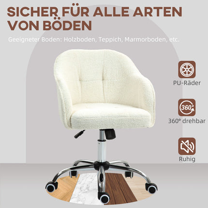 Scaun de birou ergonomic, teddy fleece alb crem, inaltime reglabila