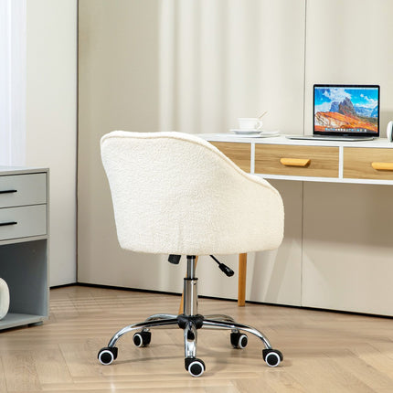 Scaun de birou ergonomic, teddy fleece alb crem, inaltime reglabila