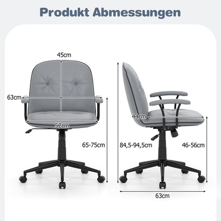 Scaun de birou ergonomic, piele ecologică, brațe căptușite, gri