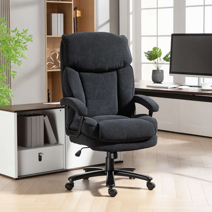 Scaun de birou ergonomic, aspect catifelat, spătar înalt, negru, capacitate 200 kg