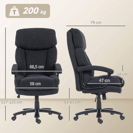 Scaun de birou ergonomic, aspect catifelat, spătar înalt, negru, capacitate 200 kg