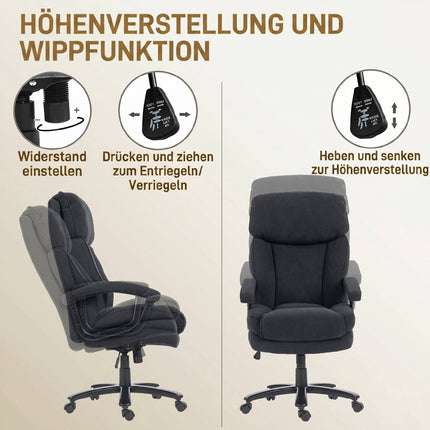 Scaun de birou ergonomic, aspect catifelat, spătar înalt, negru, capacitate 200 kg