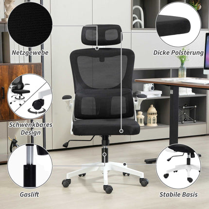 Scaun de birou ergonomic cu tetieră reglabilă, plasă neagră