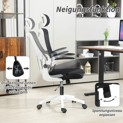 Scaun de birou ergonomic cu tetieră reglabilă, plasă neagră