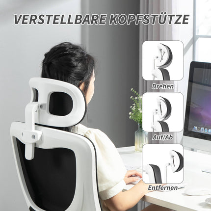 Scaun de birou ergonomic cu tetieră reglabilă, plasă neagră