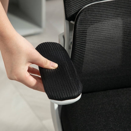 Scaun de birou ergonomic cu tetieră reglabilă, plasă neagră