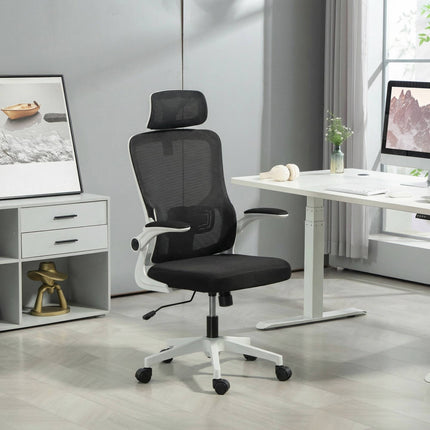 Scaun de birou ergonomic cu tetieră reglabilă, plasă neagră