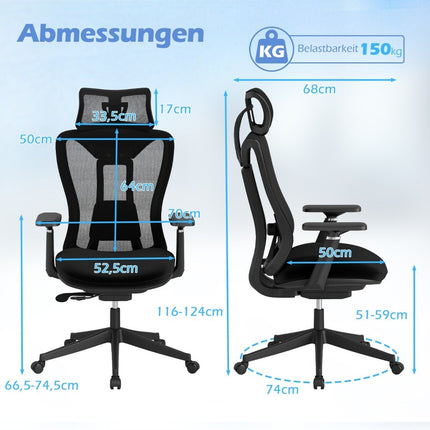 Scaun de birou ergonomic cu lombar si tetiera reglabile