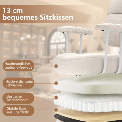 Scaun de birou ergonomic cu cotiere și roți, bej