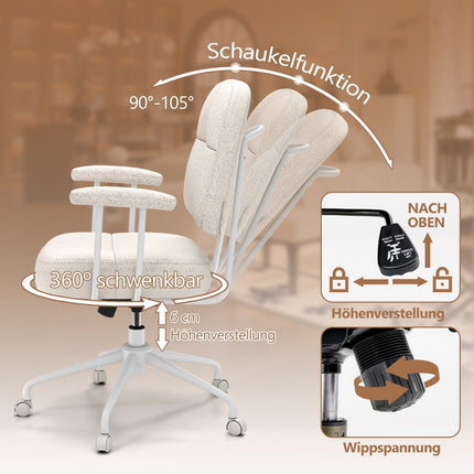 Scaun de birou ergonomic cu cotiere și roți, bej
