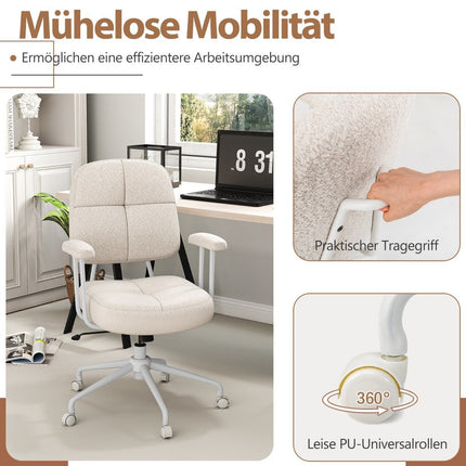 Scaun de birou ergonomic cu cotiere și roți, bej
