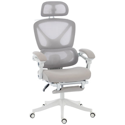 Ergonomic Office Chair with Footrest and Rocking Function, Light Grey, Mesh