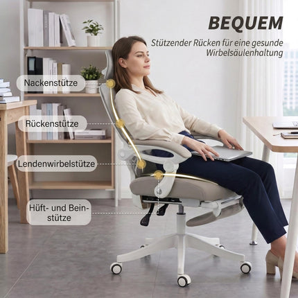 Ergonomic Office Chair with Footrest and Rocking Function, Light Grey, Mesh