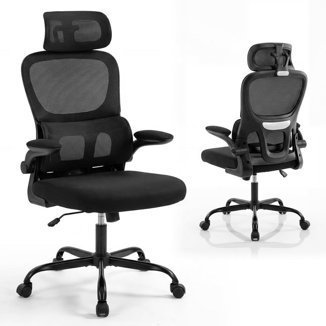 Scaun de birou ergonomic cu suport lombar, negru