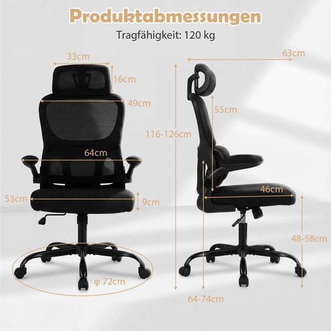 Scaun de birou ergonomic cu suport lombar, negru