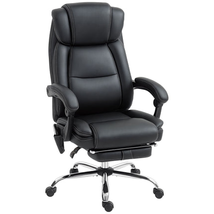 Scaun de birou ergonomic cu masaj, suport pentru picioare, piele neagră