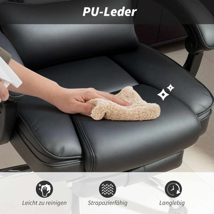 Scaun de birou ergonomic cu masaj, suport pentru picioare, piele neagră