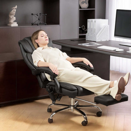 Scaun de birou ergonomic cu masaj, suport pentru picioare, piele neagră