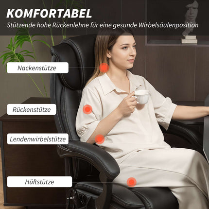 Scaun de birou ergonomic cu masaj, suport pentru picioare, piele neagră