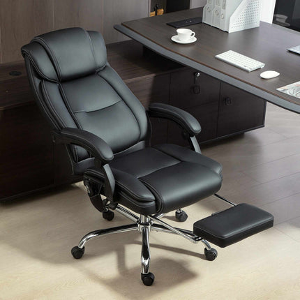 Scaun de birou ergonomic cu masaj, suport pentru picioare, piele neagră