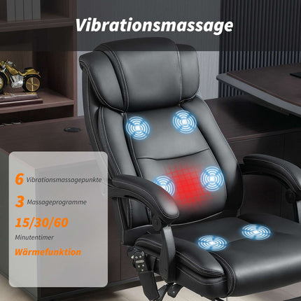 Scaun de birou ergonomic cu masaj, suport pentru picioare, piele neagră