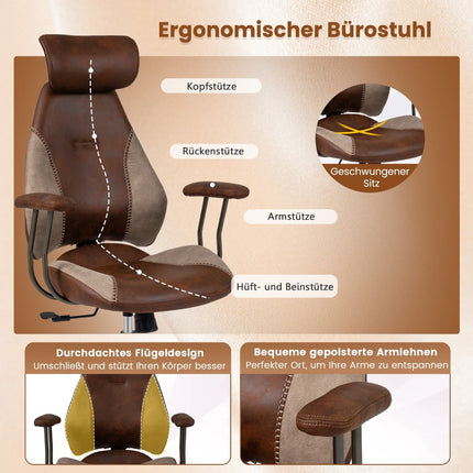 Scaun de birou ergonomic cu material suede, tetieră reglabilă