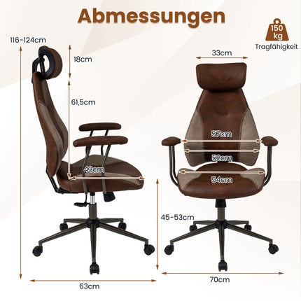 Scaun de birou ergonomic cu material suede, tetieră reglabilă