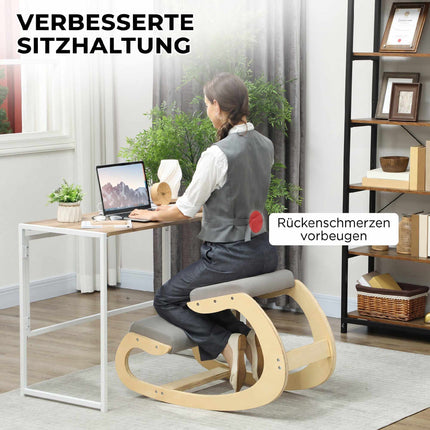 Balansoar ergonomic pentru genunchi, gri deschis, lemn de mesteacăn