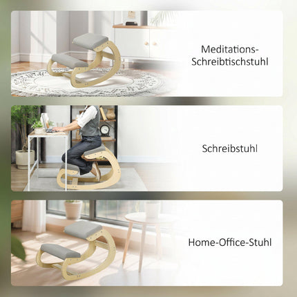 Balansoar ergonomic pentru genunchi, gri deschis, lemn de mesteacăn