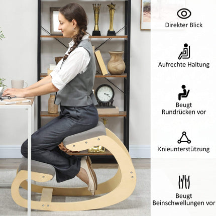 Balansoar ergonomic pentru genunchi, gri deschis, lemn de mesteacăn
