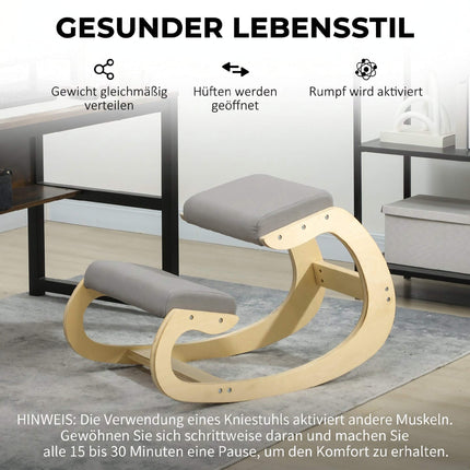 Balansoar ergonomic pentru genunchi, gri deschis, lemn de mesteacăn