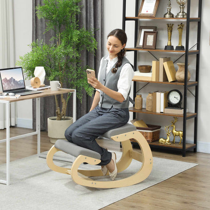 Balansoar ergonomic pentru genunchi, gri deschis, lemn de mesteacăn