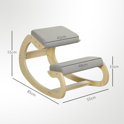 Balansoar ergonomic pentru genunchi, gri deschis, lemn de mesteacăn
