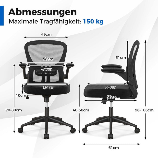 Ergonomic office chair with fold-up armrests & adjustable lumbar support & rocker function
