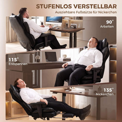 Scaun de birou executiv, piele ecologică neagră, rabatabil până la 135 de grade