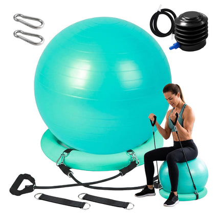 Exercise Ball 65 cm with Stand, Resistance Bands and Pump, Turquoise