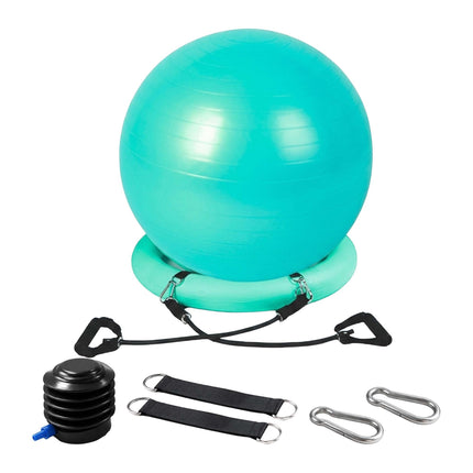 Exercise Ball 65 cm with Stand, Resistance Bands and Pump, Turquoise