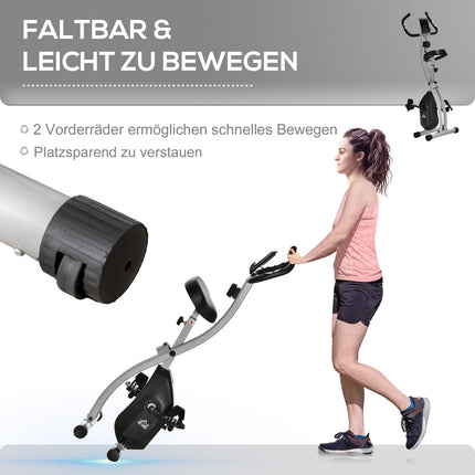 Antrenor de biciclete cu bicicletă de exerciții cu 8 nivele de rezistență magnetică reglabilă, bicicletă de fitness pliabilă, afișaj LCD reglabil pe înălțime, senzori de puls de mână