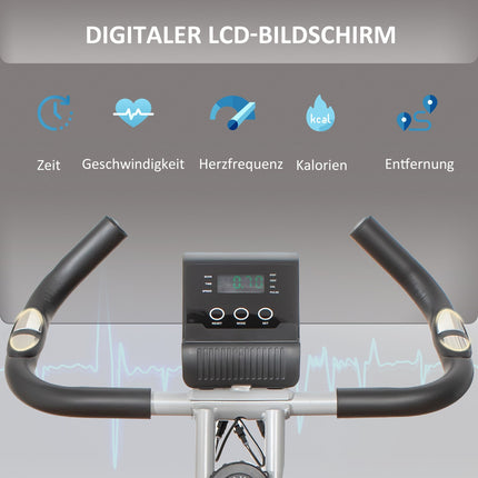 Antrenor de biciclete cu bicicletă de exerciții cu 8 nivele de rezistență magnetică reglabilă, bicicletă de fitness pliabilă, afișaj LCD reglabil pe înălțime, senzori de puls de mână
