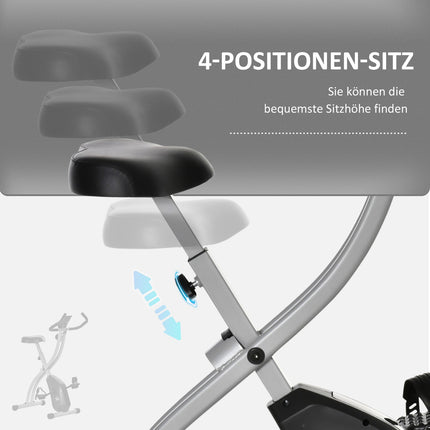 Antrenor de biciclete cu bicicletă de exerciții cu 8 nivele de rezistență magnetică reglabilă, bicicletă de fitness pliabilă, afișaj LCD reglabil pe înălțime, senzori de puls de mână