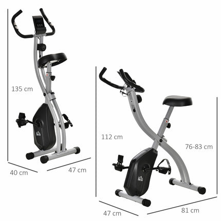 Antrenor de biciclete cu bicicletă de exerciții cu 8 nivele de rezistență magnetică reglabilă, bicicletă de fitness pliabilă, afișaj LCD reglabil pe înălțime, senzori de puls de mână